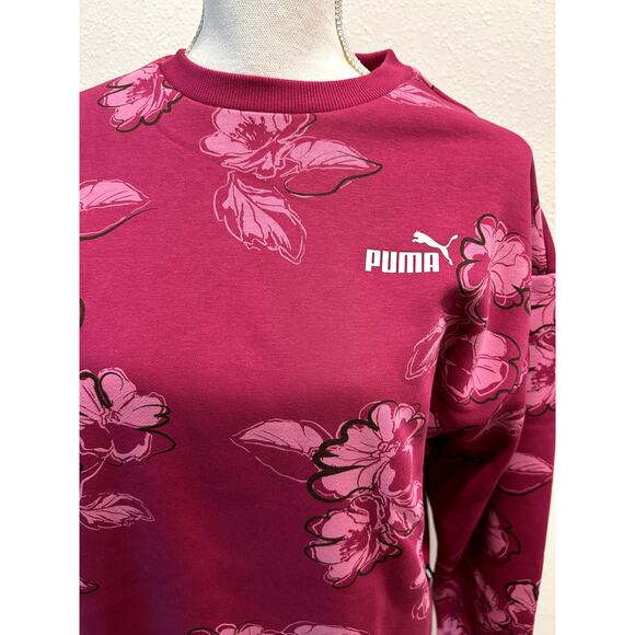 PUMA Women’s Essentials Sweatshirt Floral Vibe Pink Medium Cozy Pullover New B71 - Picture 3 of 9